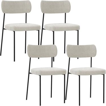 Imagem de Kit 04 Cadeiras Decorativa Para Sala De Jantar Melina L02 Bouclê Creme - Lyam Decor