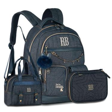 Imagem de Kit Mochila Rebecca Bonbon Jeans com Lancheira e Estojo Box-Feminino