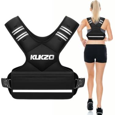 Imagem de KUKZO Colete feminino com peso ajustável masculino, colete de peso de 9 a 14,5 kg com 6 pesos de ferro para treinamento de força, corrida, caminhada, treino, fitness, preto