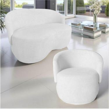 Imagem de Kit Namoradeira + Poltrona Decorativa Beatriz Orgânica Couro Branco - 
