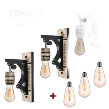 Imagem de Kit 3 Arandelas Luminária Colonial Rústica Madeira + Lâmpada