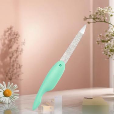 Imagem de Lixas de unha de aço inoxidável, jateamento de areia dupla face, lixas de unha de espada com ponta pontiaguda e alça antiderrapante conjunto de ferramentas de polimento de manicure (verde)