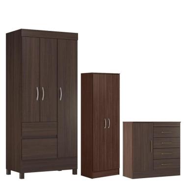 Imagem de Guarda Roupa Solteiro Wind Com Multiuso Golden Com Cômoda Montevidéu Café Touch - Demóbile