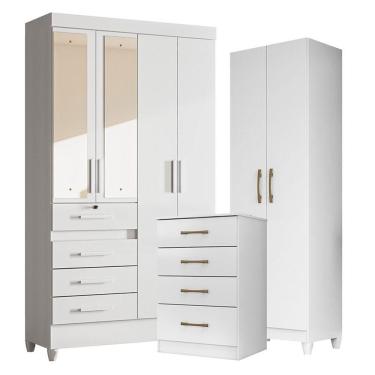 Imagem de Guarda Roupa Com Espelho Infantil Sobral Com Cômoda Ms913 E Armário Multiuso New íris Branco Brilho - Moval