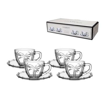 Imagem de Conjunto 4 Xícaras De Chá Em Vidro 225ml Com Pires - Hauskraft