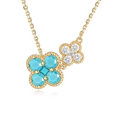 Imagem de LOLAR RAY Colar com pingente sedutor, banhado a ouro 14 K, com flor de ameixa dupla, com artesanato requintado, um presente de joia cativante para mulheres, Latão, Sem Pedra Preciosa