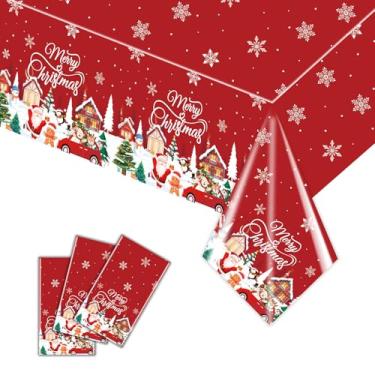 Imagem de Enpato Pacote com 3 toalhas de mesa descartáveis de Natal 137 x 272 cm, capa de mesa de plástico com design festivo de boneco de neve para jantar em família, festa de amigos e festas de fim de ano