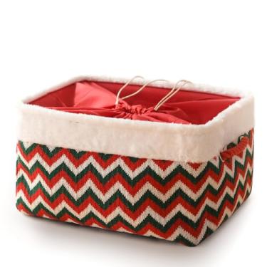 Imagem de INough Caixa de armazenamento de enfeites de Natal, organizador de decoração de Natal, tricotado com fio volumoso, cesta de Natal para crianças, cestas vazias com alças, saco de Papai Noel com cordão