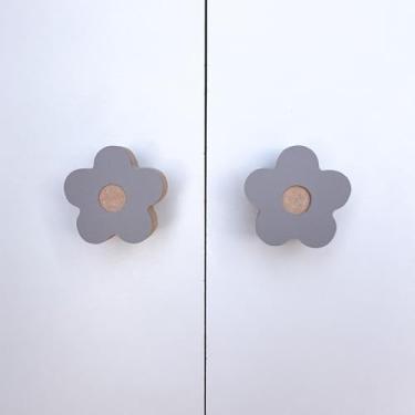 Imagem de 4 Puxadores Flor Cinza Infantil Gaveta Cômoda Móveis Porta Quarto