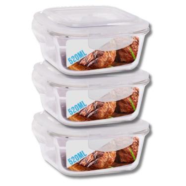 Imagem de Conjunto 3 Potes Vidro Hermético Tampa Mantimentos 520ml - DONA LAURA