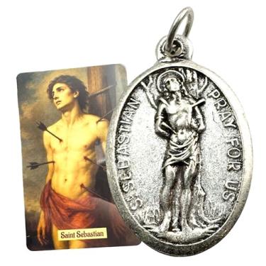 Imagem de Westmon Works Pacote de medalhas de São Sebastião, medalhão de metal italiano com cartão santo padroeiro dos EUA