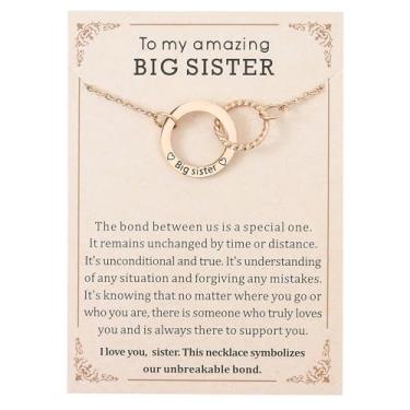 Imagem de JINGMARUO Colar de aço inoxidável com 2 círculos entrelaçados para Big Little Soul Sis Friendship BFF Bestie presente banhado a ouro, standard, Metal, Sem Pedra Preciosa
