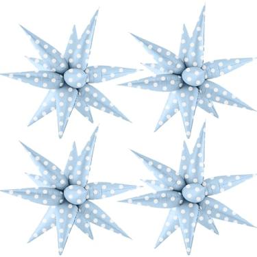 Imagem de 4 balões de estrelas explosivas de bolinhas azuis