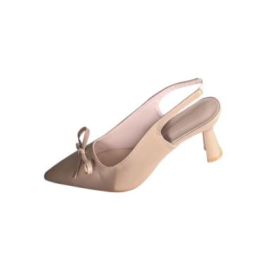 Imagem de Sandália feminina plus size plus size com laço bico fino outono inverno confortável salto alto para moda, Caqui, 35