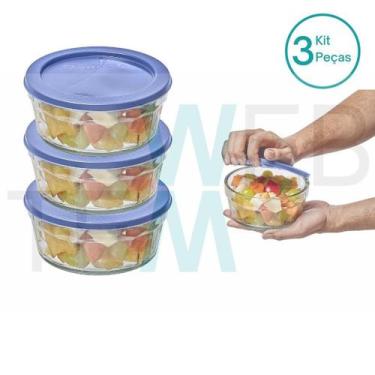 Imagem de Kit 3 Potes Tigela de Vidro com Tampa Plástica Laguna 750ml Vitazza:Pa