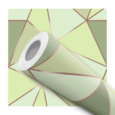 Imagem de Papel de Parede Adesivo Abstrato Geométrico Triangular Verde Rose Gold