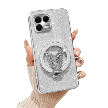 Imagem de Tesazxcn Capa T-Mobile Revvl 8 Pro com suporte [compatível com Mag Safe], capa de telefone T-Mobile Revvl 8 Pro com alça de pulso, capa protetora à prova de choque, suporte brilhante para mulheres e