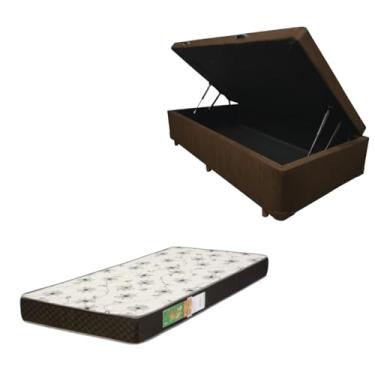 Imagem de Cama Box Baú Solteiro Blindada com Colchão Solteiro Espuma D20 12cm | Kit Completo com Cabeceira Botonê Opcional | Diversas Cores (2, SUEDE MARROM, SEM CABECEIRA)