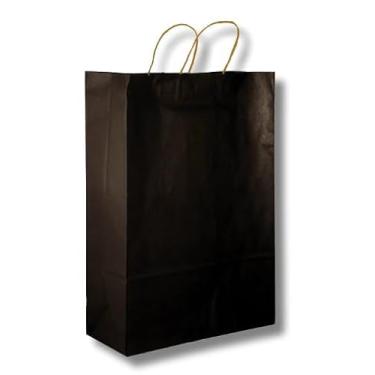 Imagem de Sacola De Papel Kraft Colorida Com Alça Para Presente Delivery- Tam.P(18x30x10,5cm) M(24x34x14,5cm) G(31x44x12,5cm) (Preto, M-100 Unidades)