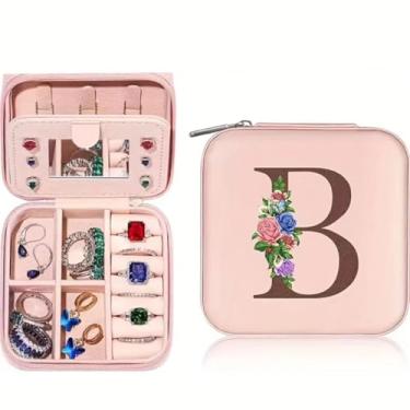 Imagem de Caixa de joias personalizada – uma caixa de armazenamento portátil para anéis, brincos e colares de viagem, com padrões florais, tornando-a um presente para vários feriados, como o Natal (rosa 4 x 4 x