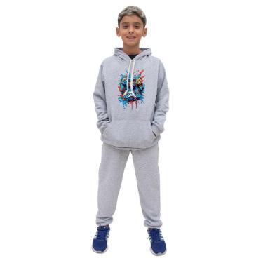 Imagem de Conjunto Moletom Com Capuz Infantil Menino Estampado e Calça Basica Lisa Confortavel