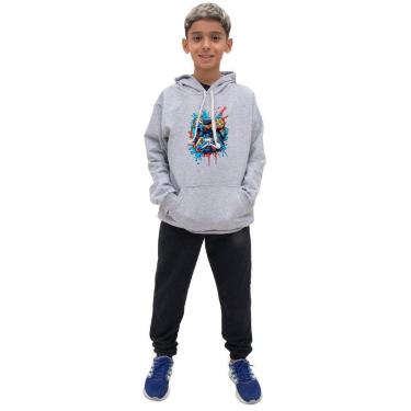 Imagem de Kit Conjunto de Moletom Canguru Com Capuz Ajustavel Menino Estampa Video Game Calça de Frio