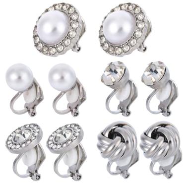 Imagem de Brincos de Pressão de Zircónia Cúbica para Mulher, Prata Confortáveis Brincos Pino Sem Furos para Casamento Competições Festas Dança