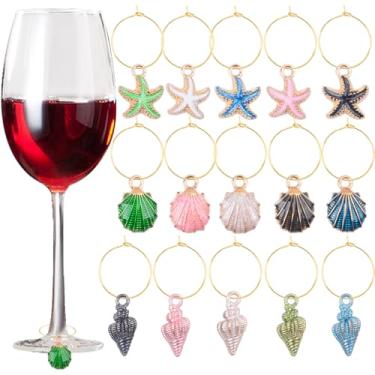 Imagem de AGNURCADE Pingentes de taça de vinho, anéis marcadores, brincos, argolas para festas de Natal, praia, degustação de vinhos, presentes de festa