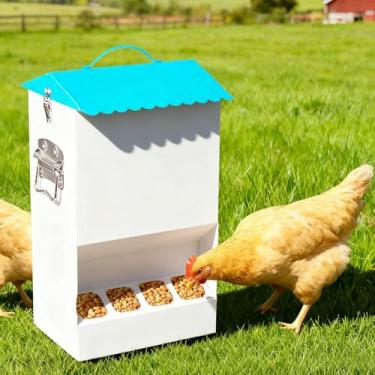 Imagem de Alimentador de frango automático grande com 8 portas de alimentação, design sem desperdício, pernas ajustáveis em altura e tampa de bloqueio seguro para galinhas, patos e aves (9 kg)