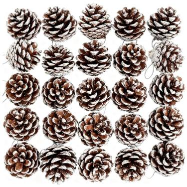 Imagem de 24 peças de enfeites de pinhas de Natal naturais rústicas pinhas penduradas com cordão de pinha decorações de árvore de Natal para casa de fazenda, Natal, casamento, outono, festa, guirlanda, centro