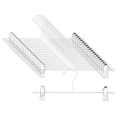 Imagem de Cabides para calças com clipes – Pacote com 20 cabides de saia resistentes, antiderrapantes ajustáveis para economizar espaço, para calças, jeans, shorts | Branco | 30,5 cm