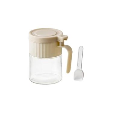 Imagem de Top Chef Pote de Vidro para Condimentos, Transparente com Tampa Bege, 280ml, com Colher Dosadora, 11cm x 7,5cm, Hermético