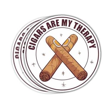 Imagem de 3 adesivos de charutos, adesivos de charutos são minha terapia, adesivos para fumar charutos, adesivos para amantes de charutos, presente à prova d'água cortado para garrafa de água, laptop, telefone
