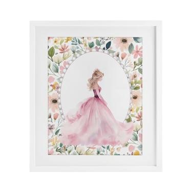 Imagem de Stupell Industries Princesa rosa com borda de pérola impressão emoldurada branca sob vidro, design por Christine Simpson Art, 16 x 13
