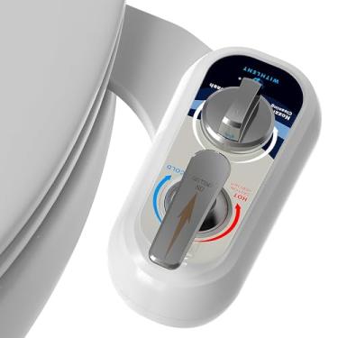 Imagem de Bidê de água quente e fria canhoto - autolimpante, bocal duplo, acessório de bidê não elétrico para assento de vaso sanitário, pressão de água ajustável, lavagem traseira e feminina, controle de