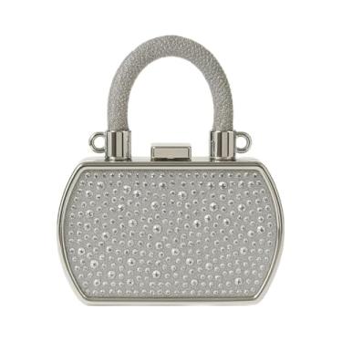Imagem de Mini bolsa de moedas prata com strass, bolsa clutch noturna de cristal brilhante, bolsa transversal ou bolsa de festa portátil para mulheres