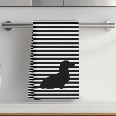 Imagem de Toalhas de cozinha com estampa de dachshund fofas 35 x 61 cm, toalha de prato decorativa de microfibra absorvente listrada, toalhas de chá de waffle para cozinha, casa, banheiro, presentes para