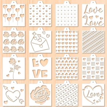 Imagem de GORGECRAFT 16 Estilos Estêncil de Biscoito Coração Amor DIY Royal Ice Baking Valentine Estêncil Rosa Açúcar Plástico Reutilizável Modelo de Desenho para Bolo, Airbrush Sobremesa, Café, Decoração