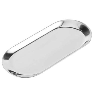 Imagem de Bandeja de Toalha Em Formato Oval de Aço Inoxidável, Bandeja de Armazenamento de Jóias, Cosméticos, Organizador de Prato para Decoração de Casa (Trombeta (Prata Sem Borda))