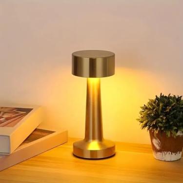 Imagem de Luminária De Mesa LED Recarregável Touch USB Sem Fio 3 Modos Luz Quente Fria Neutra Design Moderno (Dourado)