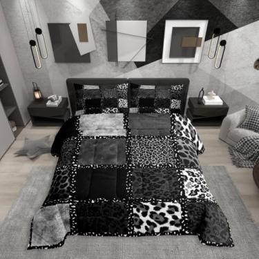 Imagem de Erosebridal Conjunto de cama King com estampa de leopardo cinza para crianças, adolescentes e adultos, conjunto de cama com textura de pele de animal, edredom geométrico, colcha de fazenda, decoração