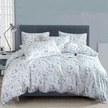 Imagem de Jogo de capa de edredom floral Queen com 3 peças de microfibra macia e respirável, conjunto de capa de edredom com plantas florais de jardim com laços de zíper, 1 capa de edredom e 2 fronhas, sem