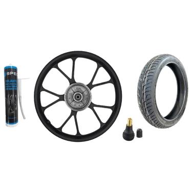 Imagem de Roda Liga Leve Traseira Lona Cg Titan 150 Titan 160 Start 150 160 V-Shape Shiver + Pneu 90/90-18 St600 + Bico + Selante