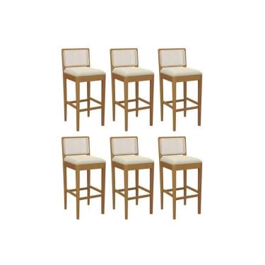 Imagem de Banqueta Sala De Jantar Sara 1bmm005ca Premium Madeira Maciça Kit 6 Un Carvalho-linho Bege Argila-tela Bege - Kappesberg