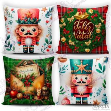 Imagem de Kit 4 Capas de Almofadas Natalinas Decorativas 45x45cm Feliz Natal Sala Quarto e Decoração(SOLDADINHO DE NATAL-28)