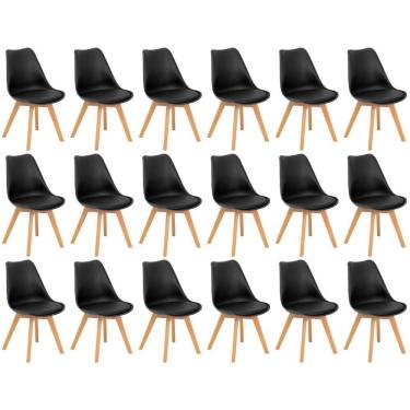 Imagem de Conjunto 18 Cadeiras De Jantar Eames Wood Leda Design Estofada - Preto