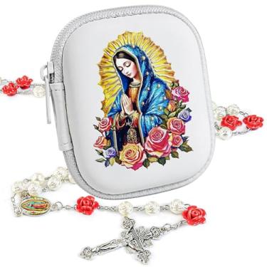 Imagem de PLONKLY Rosário Católico para Mulheres - Contas de Pérola com Cruz Clássica, Caixa de Oração com Zíper da Virgem Maria, Presentes de Primeira Comunhão, Joias de Confirmação de Batismo, 6mm, Zinco, Sem