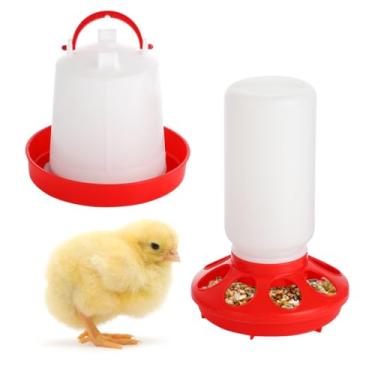 Imagem de Bebedouro para pintinhos pendurados e alimentador de pintinhos de 1L, chocadeira de pato bebê de 2L, kit automático de frango para bebedouro e alimentador