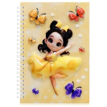 Imagem de omatek smart technologies Caderno espiral com capa brilhante 3D A5 – Caderno de capa dura fofo com 80 folhas – Caderno escolar para crianças, meninas e meninos – Bailarina borboleta