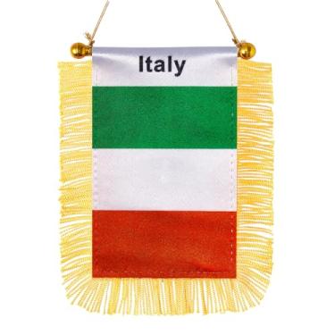 Imagem de JBSJBS Bandeira italiana pendurada mini bandeiras italianas de janela de carro bandeiras decorativas de espelho retrovisor bandeiras da Itália com ventosa com franjas douradas dupla face 7,6 x 12,7 cm